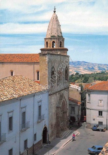 Cartolina Larino Basilica cattedrale Piazza Duomo dall'alto animata auto
