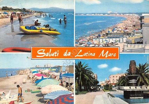 Cartolina Latina Mare vedute spiaggia paese 1966