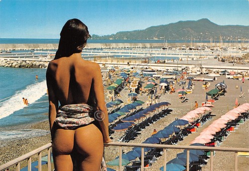 Cartolina Lavagna spiaggia e porto Pin up