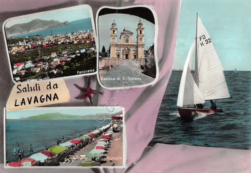 Cartolina Lavagna vedute colorata grinza 1963 (Genova)