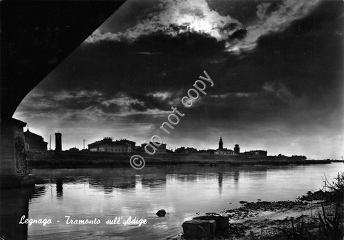 Cartolina Legnago Tramonto su fiume Adige anni '50