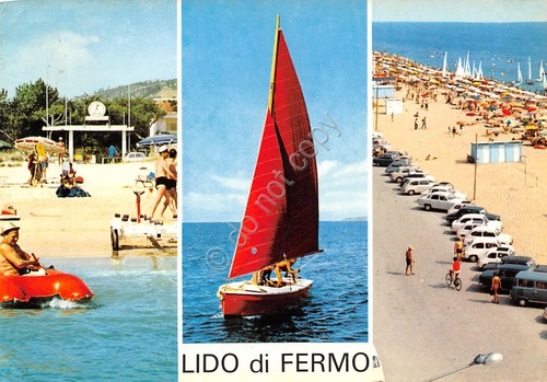 Cartolina Lido di Fermo vedute spiaggia mare parcheggio anni '70 …