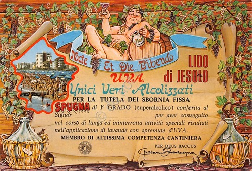 Cartolina Lido di Jesolo Unici veri alcolizzati umoristica illustrata