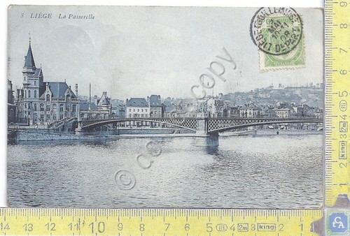 Cartolina Liege - La Passerelle- Vg Belge Congo - 1908