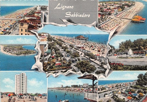 Cartolina Lignano Sabbiadoro vedute varie anni '60