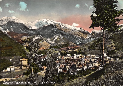 Cartolina Limone Piemonte panorama colorata 1957