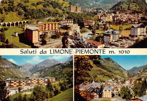 Cartolina Limone Piemonte panorama e vedute paese 1974 (Cuneo)