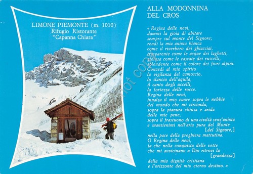Cartolina Limone Piemonte Rifugio Capanna Chiara con poesia Madonnina del …
