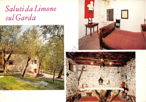 Cartolina Limone sul Garda Casa Daniele Comboni vedute (Brescia)