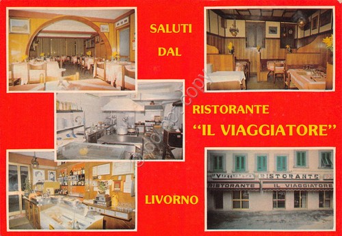 Cartolina Livorno Ristorante Il Viaggiatore vedute varie grafica anni '80