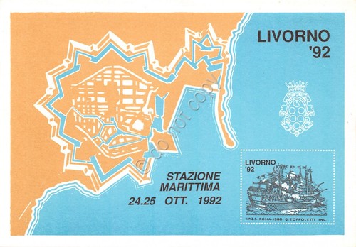 Cartolina Livorno Stazione Marittima Illustrata Mostra di Posta Militare 1992