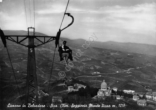 Cartolina Lizzano in Belvedere Seggiovia Monte Pizzo animata 1953