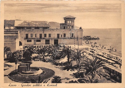 Cartolina Loano Giardini Pubblici Kursaal spiaggia anni '50 (Savona)