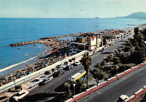Cartolina Loano spiaggia dall'alto auto 1971 timbro risparmio postale (Savona)