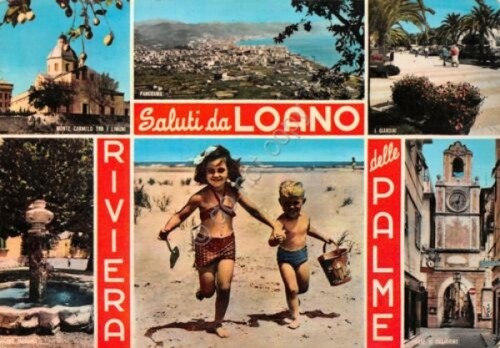 Cartolina Loano vedute bambini animata timbro PT 1967 (Savona)