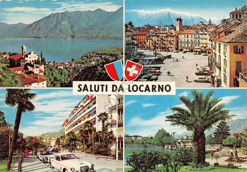 Cartolina Locarno vedute varie e stemmi auto paese lago panorama …