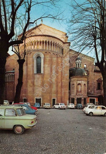Cartolina Lodi Cattedrale Abside esterna auto d'epoca