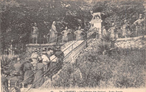 Cartolina Lourdes La Calvaire Scala Sancta animata anni '30