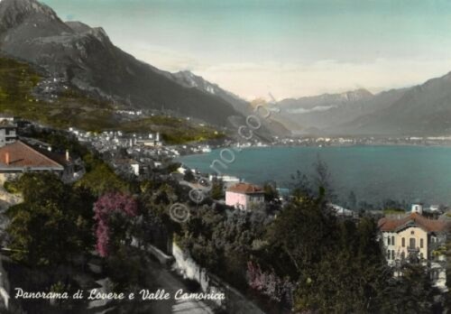 Cartolina Lovere Valle Camonica panorama colorata