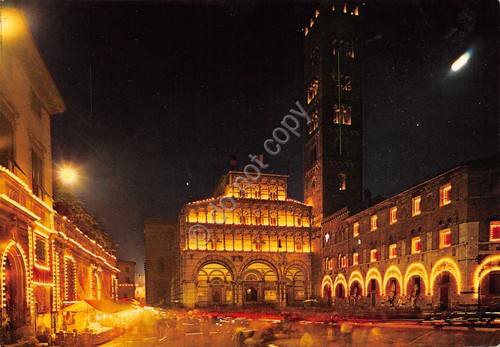 Cartolina Lucca Festa Santa Croce Notturno Piazza S. Martino