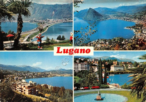 Cartolina Lugano vedute 1974 timbro distribuzione accelerata
