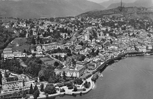 Cartolina Lugano vista aerea 1958 Timbro