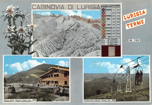 Cartolina Lurisia Terme vedute cabinovia baita piste anni '60
