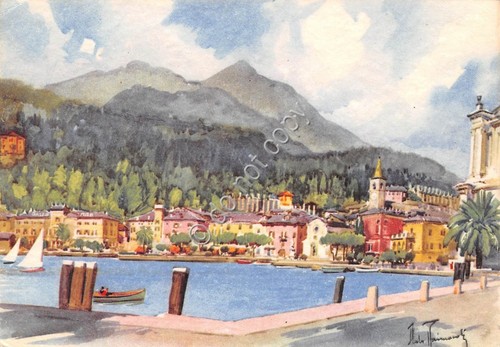 Cartolina Maderno Illustrata Raimondi Lago di Garda Panorama