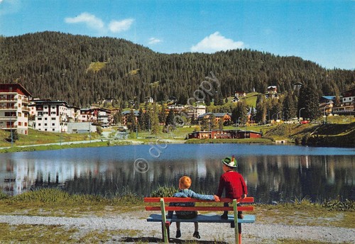 Cartolina Madonna di Campiglio Laghetto con bambini e panorama case …