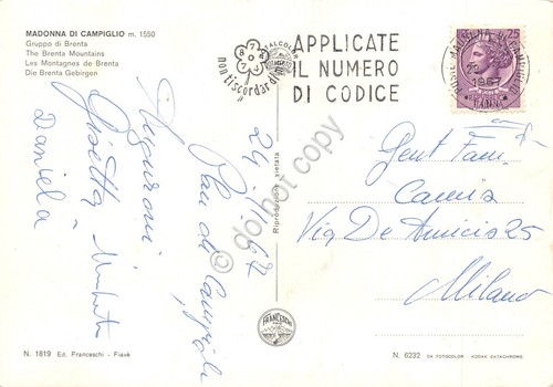 Cartolina Madonna di Campiglio panorama timbro a targhetta PT numero …