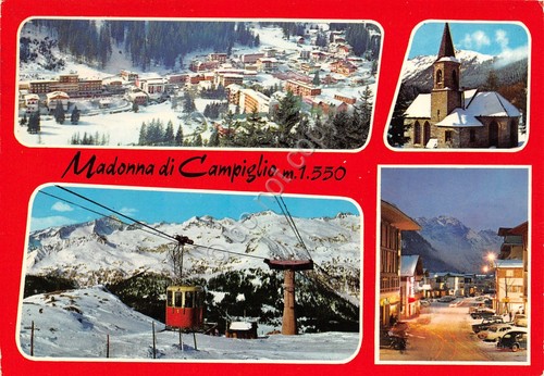 Cartolina Madonna di Campiglio vedute funivia paese Timbro Campionati 1968