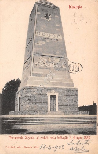 Cartolina Magenta Ossario ai Caduti Battaglia 4 Giugno 1859 1909 …