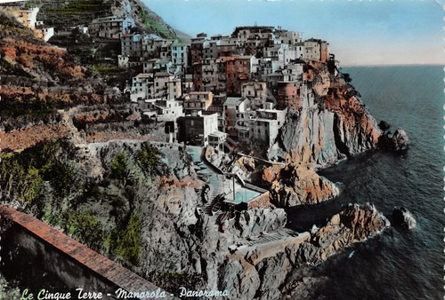 Cartolina Manarola Cinque Terre panorama colorata