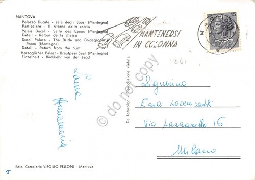 Cartolina Mantova Palazzo Ducale Timbro a targhetta Stradale 1961