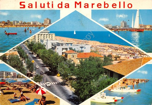 Cartolina Marebello vedute varie 1974 (Rimini)
