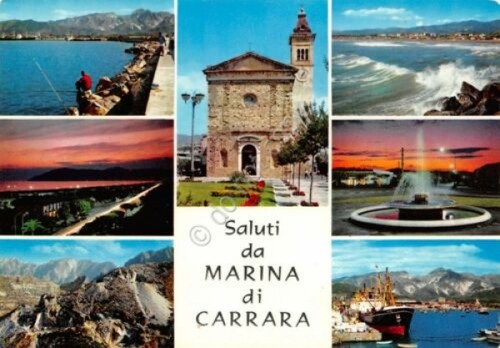Cartolina Marina di Carrara vedute e notturno (Massa)