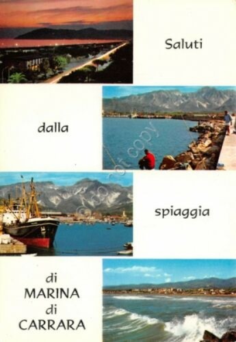 Cartolina Marina di Carrara vedute e spiaggia (Massa)