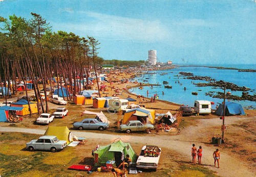 Cartolina Marina di Massa Campeggio Camping spiaggia torre roulotte animata …