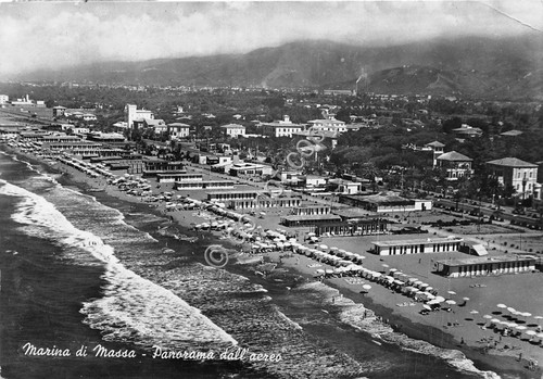 Cartolina Marina di Massa panorama aereo anni '50