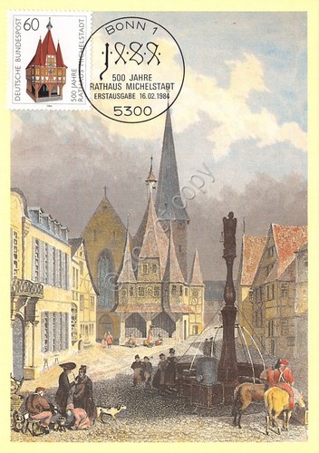 Cartolina Marktplatz in Michelstadt Timbro filatelico 1984