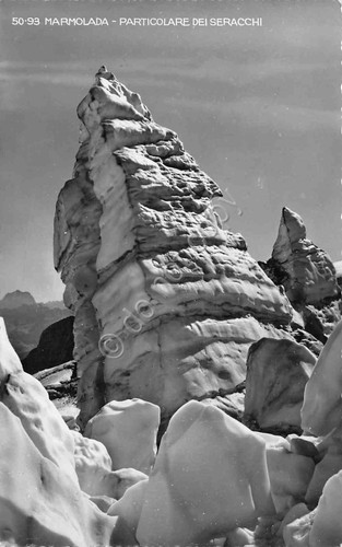 Cartolina Marmolada particolare dei serracchi Timbro CAI Castiglioni anni '40