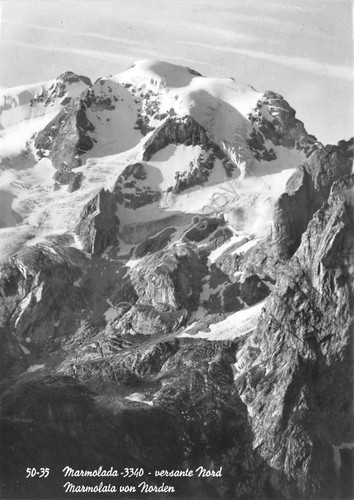 Cartolina Marmolada versante nord timbro albergo Maria Flora 1965
