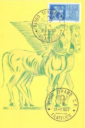 Cartolina Maximum - Cavalli Alati di Tarquinia - 1974