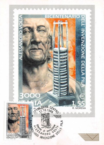 Cartolina Maximum Alessandro Volta Bicentenario Invenzione della pila 1999