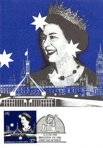 Cartolina Maximum Australia joint issue with UK Queen 1988