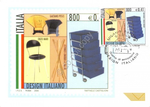 Cartolina Maximum Design Italiano Castiglioni Pesce Enzo Mari 2000