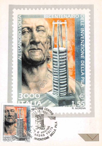 Cartolina Maximum Filatelica Alessandro Volta lire 3000 1999