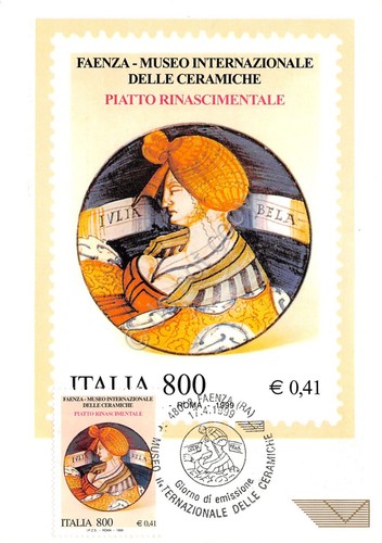 Cartolina Maximum Filatelica Faenza Museo Ceramiche Piatto lire 800 1999