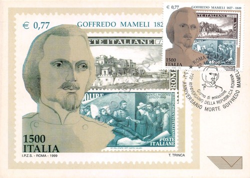 Cartolina Maximum Filatelica Goffredo Mameli Anniversario lire 1500 1999