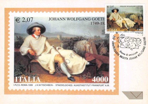 Cartolina Maximum Filatelica Johann Wolfang Goete lire 4000 1999